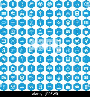 100 parking icons set blue Stock Vector