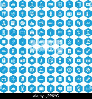 100 passport icons set blue Stock Vector