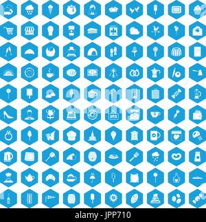 100 patisserie icons set blue Stock Vector