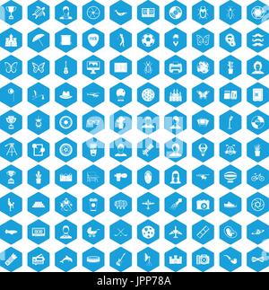 100 photo icons set blue Stock Vector