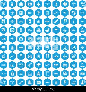 100 plane icons set blue Stock Vector