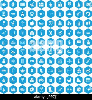 100 preschool education icons set blue Stock Vector