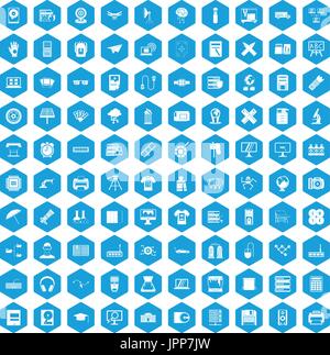 100 printer icons set blue Stock Vector