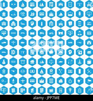 100 private property icons set blue Stock Vector
