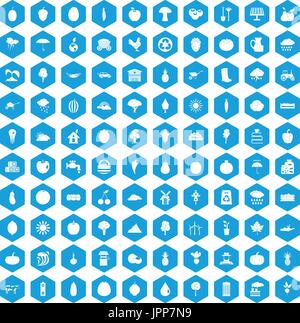 100 productiveness icons set blue Stock Vector