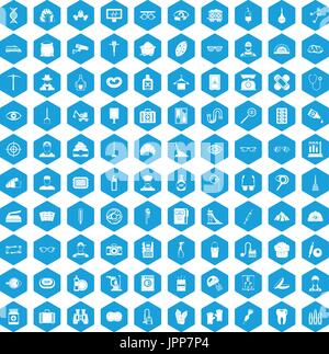 100 profession icons set blue Stock Vector