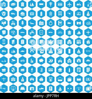 100 property icons set blue Stock Vector