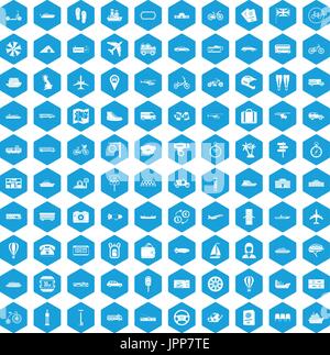 100 public transport icons set blue Stock Vector