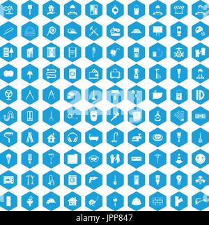100 renovation icons set blue Stock Vector