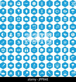 100 research icons set blue Stock Vector