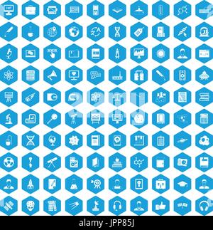 100 researcher science icons set blue Stock Vector