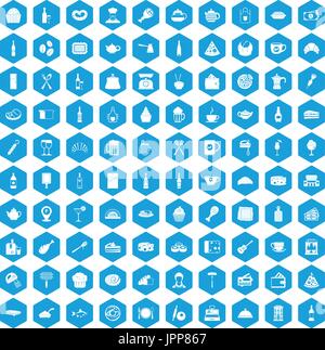 100 restaurant icons set blue Stock Vector