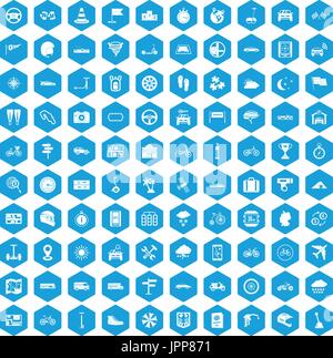 100 ride icons set blue Stock Vector