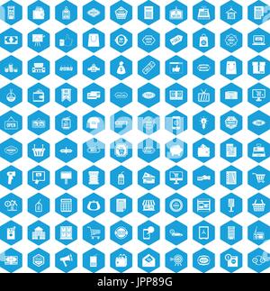100 sale icons set blue Stock Vector