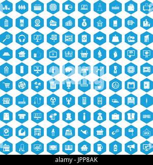 100 sales icons set blue Stock Vector