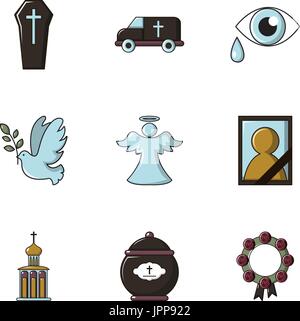 Funeral shipping icons set, flat style Stock Vector
