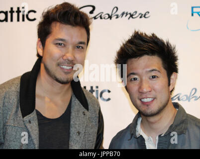 (l-r) Brian HIrano and Steve Terada of Quest Crew with Justin Chonat ...