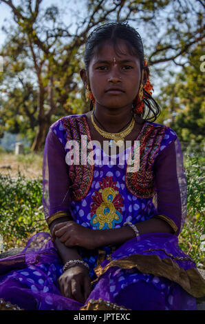 Portrait of a young Indian girl, Hampi, Karnataka, India Stock Photo