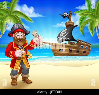 Pirate Cartoon Character on Beach Stock Vector