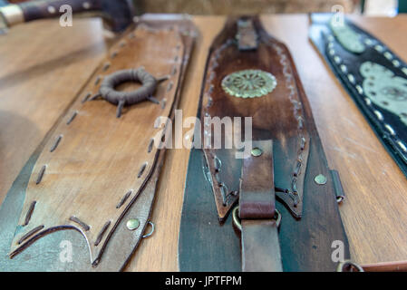 Ancient leather belt that ottoman soldiers use. Stock Photo