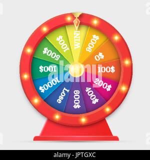 Red wheel of fortune 3d object isolated on white. Vector design. Stock Vector