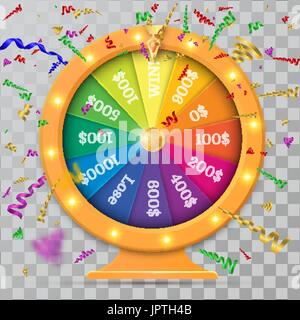 Fortune of wheel and confetti. Vector illustration Stock Vector
