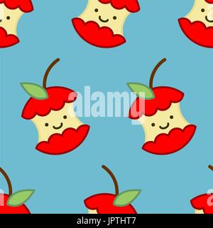 red apple core cute cartoon pattern. rest of fruit on background. Garbage Stock Vector
