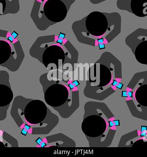 man walks with smartphone top view seamless pattern. Male and gadget phone background Stock Vector