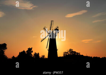 Sunset over Sibsey Trader Windmill, Sibsey village, Lincolnshire County, England, UK Stock Photo