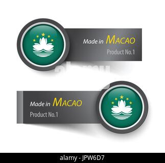 Flag icon and label with text made in Macao . Stock Vector