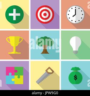 9 Easy-To-Use Icons For Business Illustrates 7 Habits Of Highly Effective People Lead To Success, Goal Attainment, Ethical Character, Paradigm Shift, Stock Vector