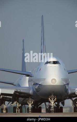 ANA All Nippon Airways and El-Al Boeing 747-400s taxiing in a queue before take off Stock Photo