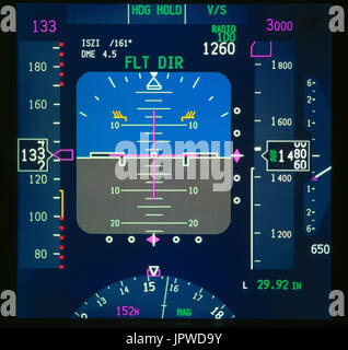 glass-cockpit cockpit-instruments CRT avionics, primary-flight-display PFD with artificial-horizon Stock Photo