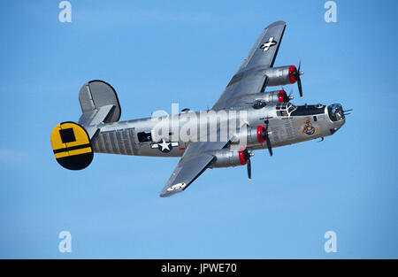 USAF Consolidated B-24J Librator named 'Golden Girl - Schlitz' banking Stock Photo