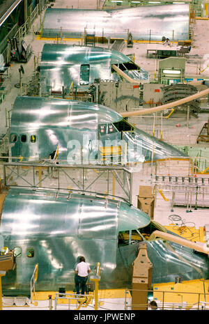 Boeing 747-400 on the production-line at the wing fuselage join stage ...