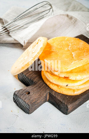 Dietary healthy food. The concept of low-gluten gluten-free non-allergic snack. Homemade freshly baked tortillas cloud bread, from eggs and cream chee Stock Photo