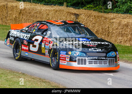 2000 Chevrolet Monte Carlo NASCAR racer with driver Dale Earnhardt Jnr at the 2017 Goodwood Festival of Speed, Sussex, UK. Stock Photo