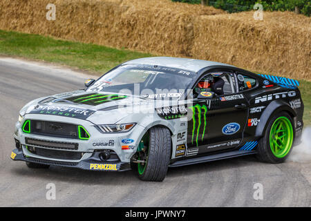 2016 Ford Mustang RTR drift car with driver Vaughn Gittin Jr at the 2017 Goodwood Festival of Speed, Sussex, UK. Stock Photo