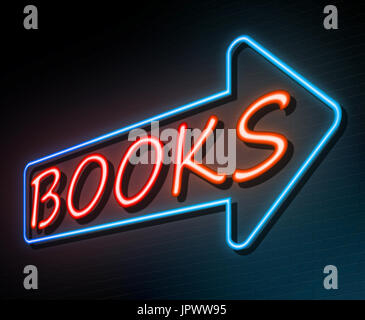 3d Illustration depicting an illuminated neon sign with a books concept. Stock Photo