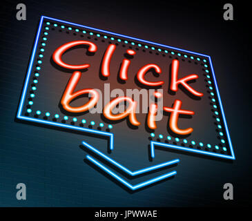 3d Illustration depicting an illuminated neon sign with a click bait concept. Stock Photo