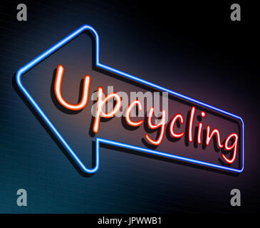 3d Illustration depicting an illuminated neon sign with an upcycling concept. Stock Photo