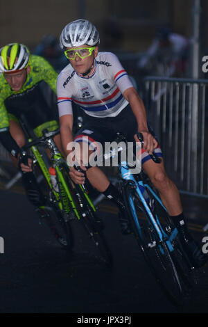 Cyclist Tom Pidcock at the Barnsley Town Centre Cycle Races 2017, South Yorkshire, UK. Stock Photo