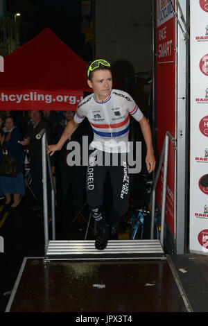 Cyclist Tom Pidcock at the Barnsley Town Centre Cycle Races 2017, South Yorkshire, UK. Stock Photo