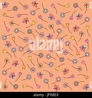 Vector floral pattern in doodle style with flowers and leaves. spring ...