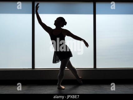 Black and white version of Ballet Dancer Lunge silhouette Stock Photo