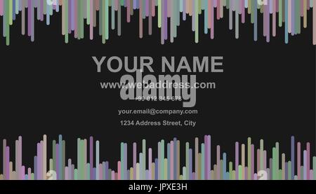 Abstract business card template design - vector name card graphic with vertical stripes in colorful tones on black background Stock Vector