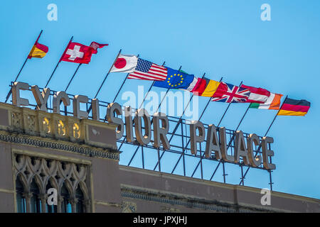 Flags Flying From The Excelsior Hotel  Taormina, Italy Stock Photo