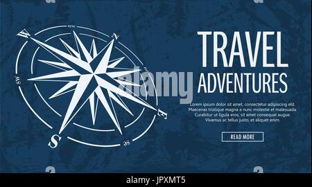 Grunge banner with compass rose Stock Vector