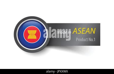 Flag icon and label with text made in ASEAN . Stock Vector