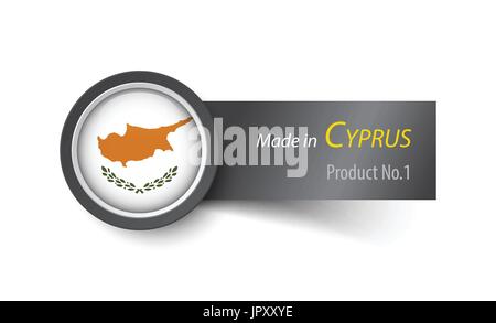 Flag icon and label with text made in Cyprus . Stock Vector